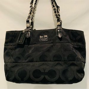 Coach Black Madison Logo Bag Sateen Patent Handles 14133